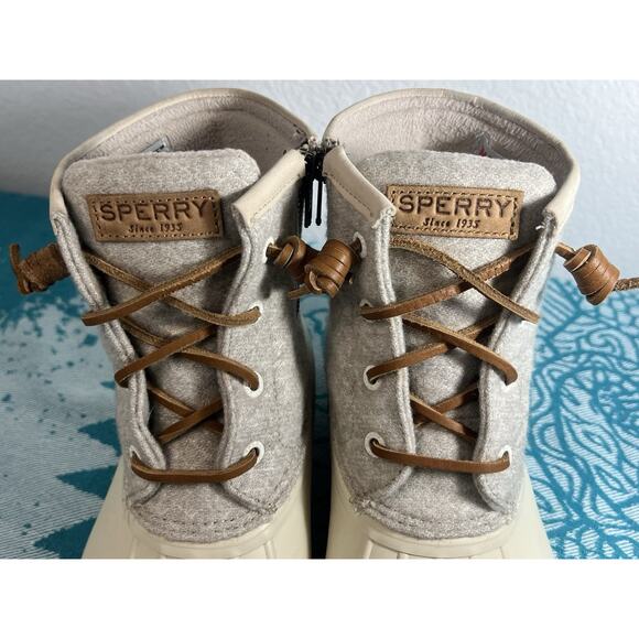 Women's Sperry SALTWATER Emboss‎ WOOL Duck Boots Off White Size 7.5 Sts82473 - Picture 2 of 12